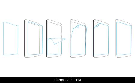 Impostare operazioni si applicano per la protezione dello schermo tablet PC illustrazione vettoriale Illustrazione Vettoriale