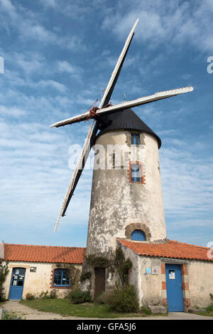 Moulin de Rairé. Mulino a vento a Sallertaine, della Vandea, Pays de la Loire, Francia. Foto Stock