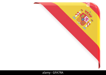 Spanish flag corner, il pulsante Etichetta. 3D rendering isolati su sfondo bianco Foto Stock