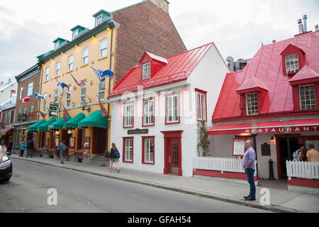 QUEBEC CITY - 24 Maggio 2016: la più antica casa in Québec (1675) è stato trasformato in un ristorante Aux Anciens Canadiens. Esso f Foto Stock