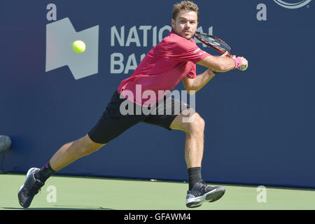 Toronto, Ontario, Canada. Il 30 luglio, 2016. Kei Nishikori del Giappone sconfigge Stan Wawrinka della Svizzera. Nishikori ad avanzare per le finali. 7-6, 6-1. Credito: Joao Luiz De Franco/ZUMA filo/Alamy Live News Foto Stock