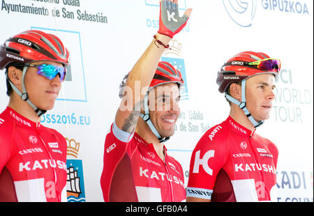 San Sebastian, Spagna. Il 30 luglio, 2016. Joaquim Rodriguez (Team Katusha) durante la trentaseiesima edizione del San Sebastian Classic (Clasica de San Sebastian), una gara di un giorno di 2016 UCI World Tour, al Sindaco piazza sulla luglio 30, 2016 a San Sebastian, Spagna. Credito: David Gato/Alamy Live News Foto Stock