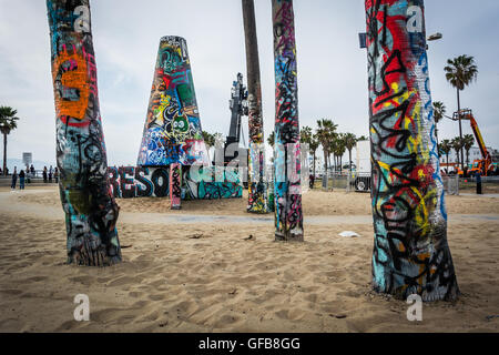 I graffiti sulla spiaggia, in Venice Beach, Los Angeles, California. Foto Stock