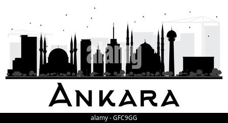 Ankara skyline della città in bianco e nero la silhouette. Illustrazione Vettoriale. Piatto semplice concetto per il turismo presentazione, banner Illustrazione Vettoriale