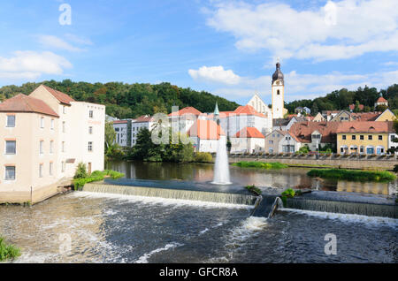 Schwandorf: Weir sul fiume Naab , Jakob chiesa, in Germania, in Baviera, Baviera, Oberpfalz, Palatinato superiore Foto Stock