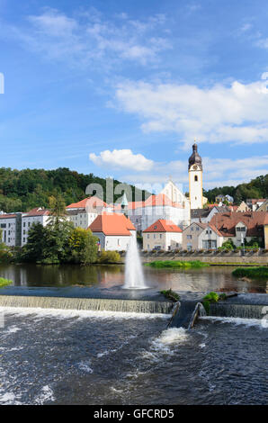Schwandorf: Weir sul fiume Naab , Jakob chiesa, in Germania, in Baviera, Baviera, Oberpfalz, Palatinato superiore Foto Stock