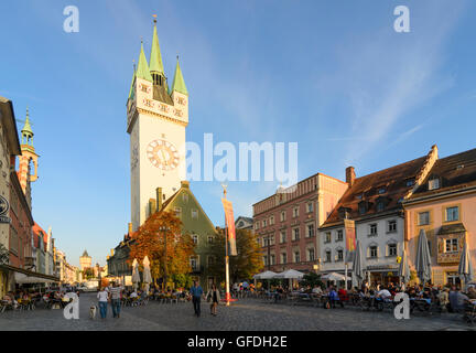 Straubing: piazza Theresienplatz, City Tower, in Germania, in Baviera, Baviera, Niederbayern, Bassa Baviera Foto Stock