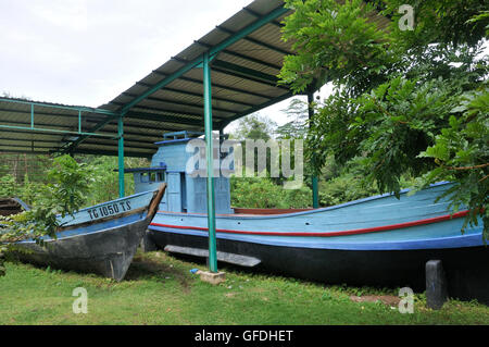 Barche a Isola Galang Refugee Camp, Indonesia Foto Stock