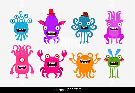 Set di allegro e terribili mostri, fantasmi, alieni. Illustrazione Vettoriale Illustrazione Vettoriale