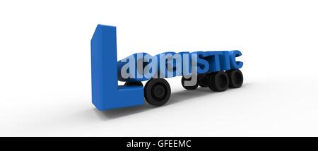 Concetto di logistica, parola logistico con ruote Foto Stock