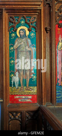 Un ventesimo secolo pannello nella reredos nella cappella della Madonna alla chiesa parrocchiale di Langham, Norfolk, Inghilterra, Regno Unito. Foto Stock