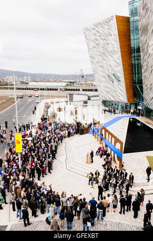 Belfast, Regno Unito. 31/03/2012. Belfast il Titanic firma edificio è aperto al pubblico. Foto Stock