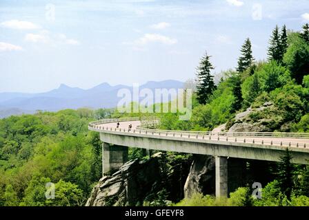 Linn cove viadotto serpenti intorno al nonno sulla montagna la Blue Ridge Parkway, North Carolina, Stati Uniti d'America. appalachian range Foto Stock