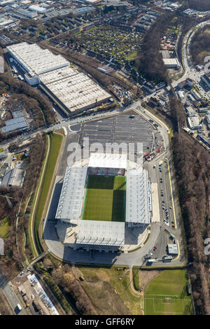 Vista aerea, nuovo stadio Rot-Weiss-Essen RWE, parcheggio nella motivazione del vecchio stadio, Essen, la zona della Ruhr,della Renania settentrionale-Vestfalia Foto Stock