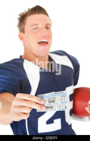 Isolato su bianco serie di un Caucasian giocatore di football americano. Foto Stock