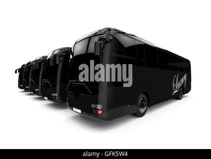 3D render image di una fila di autobus di colore nero che rappresenta un lusso parco di autobus Foto Stock