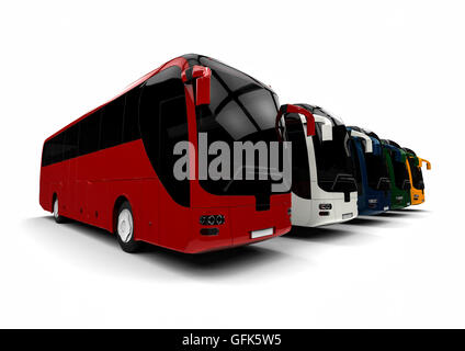 3D Render Image che rappresenta una flotta di autobus Foto Stock