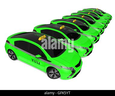 3D Render Image che rappresenta una flotta di taxi ecologici Foto Stock