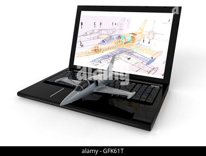 3D Render Image che rappresenta un computer portatile di un ingegnere di aeromobili Foto Stock