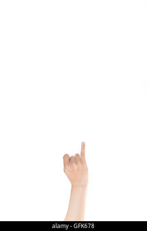Mano giapponese gesto: Ragazza donna, padrona su bianco sfondo isolato Foto Stock