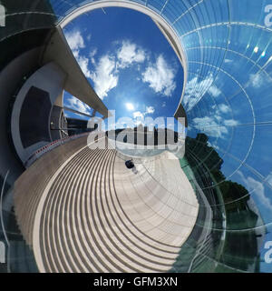 Il cerchio completo panorama: Spreebogen, Marie-Elisabeth-Lueders-Haus, Paolo Loebe-Haus, Reichstag, Sprea, Berlin-Tiergarten. Foto Stock