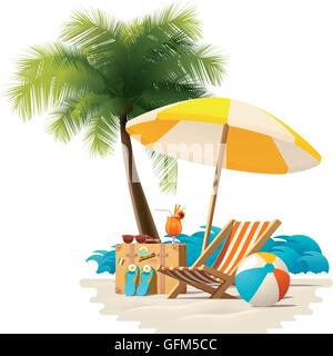 Vettore e viaggio estate spiaggia vacanza icona relax Illustrazione Vettoriale