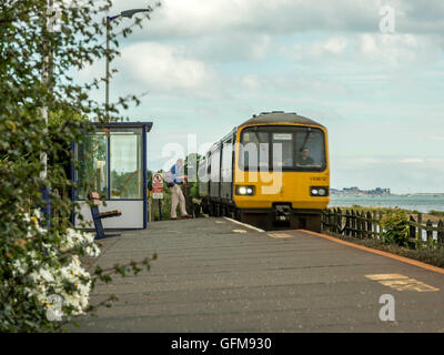 Primo grande Western In Treno Arrivando alla stazione di Exton legato per Paignton viaggiando lungo il pittoresco Avocet linea costiera. Foto Stock