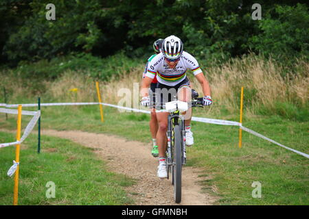 Hadleigh, Inghilterra, Regno Unito 31 luglio 2016 Hadleigh Park International UCI HC-class mountain bike evento. Per la prima volta dal 2012 Giochi Olimpici di mondi migliori mountain bike racers riuniti ancora una volta in Hadleigh Park, il sito di quattro anni fa dei più emozionanti cross-country gare che il mondo abbia mai visto. Credito: Penelope Barritt/Alamy Live News Foto Stock