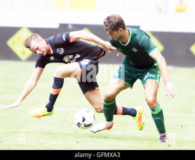 Dresden, Germania. Il 30 luglio, 2016. Da sinistra Tom sapientemente (Everton), Christiano Piccini (Betis), .pre stagione amichevole.Real Betis vs FC Everrton, .Dresda, DVV Stadium, Agosto 30, 2016 in Dresden Cup la Premier League team di Everton gioca contro la prima spagnolo laegue squadra di Real Betis e infine ha perso dopo i rigori. © Wolfgang Fehrmann/ZUMA filo/Alamy Live News Foto Stock