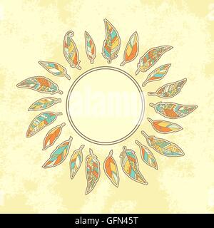 Sfondo con piume tribali e luogo per il testo. Illustrazione Vettoriale