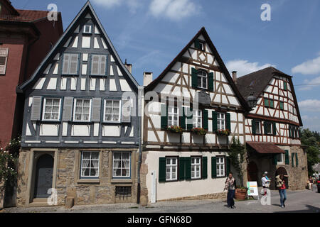 Tradizionale casa in legno e muratura dove Friedrich Schiller nasce nel 1759 a Marbach am Neckar, Baden-Württemberg, Germania. Foto Stock