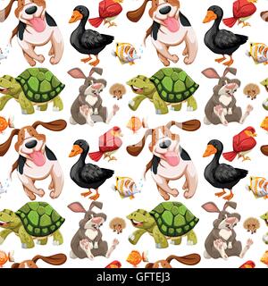 Sfondo senza giunture con molti animali illustrazione Illustrazione Vettoriale