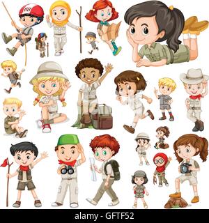 Ragazzi e ragazze in safari outfit illustrazione Illustrazione Vettoriale