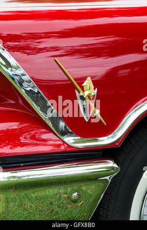 1959 Dodge custom Royal Lancer emblema vicino. Classic American car Foto Stock