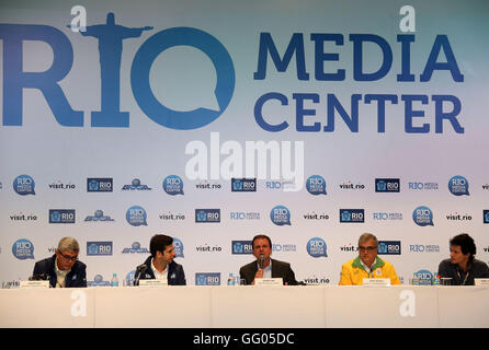 (160802) -- RIO DE JANEIRO, 2 agosto 2016 (Xinhua) -- Foto scattata il 2 agosto 2016 mostra la vista della conferenza stampa tenutasi a Rio de Janeiro in Brasile . Il governo municipale di Rio ha presentato il percorso della fiamma Olymipics a Rio de Janeiro il martedì. (Li Ming)(dh) Foto Stock