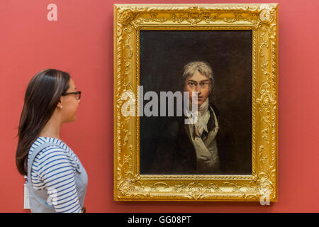 Londra, Regno Unito. Il 3 agosto, 2016. Turner autoritratto c.1799, che si dispongono sulla Banca di Inghilterra del nuovo £20 banconota. - Opere di JMW Turner, che sono tornati a casa per la Clore Gallery della Tate Britain a seguito di un importante tour internazionale per gli Stati Uniti e il Canada. I vantaggi includono: Norham Castle - Sunrise: il tanto amato la pittura dal tardo in Turner la carriera, che mostra una suggestiva visione del paesaggio britannico bagnato dal sole; pace - la sepoltura in mare: iend, l'artista David Wilkie; e la Dogano, San Giorgi Credito: Guy Bell/Alamy Live News Foto Stock