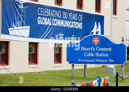 Le celebrazioni per il centocinquantesimo anniversario del telegrafo transatlantico segnalazione a cuore i contenuti stazione via cavo in Newfoundlan Foto Stock