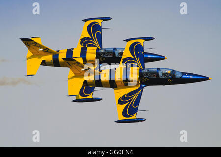 HRADEC Kralove, Repubblica ceca Giugno 3, 2014: Aereo L-39 Baltic api Team Jet in Czech International Air Fest Air Show. Foto Stock