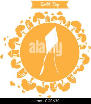 Isolate il pianeta terra con icone e una silhouette di un kite su sfondo bianco Illustrazione Vettoriale