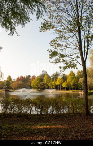 Triple fontane nel parco in autunno Foto Stock