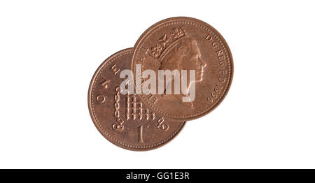 Fronte e retro di una moneta da un centesimo moneta su sfondo bianco Foto Stock