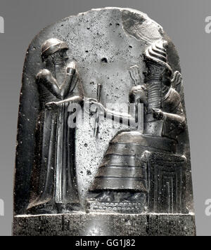 2860. Codice di Hammurabi - Babilonia, SUSA (Iran), 1750 A.C. Sulla parte superiore del BLACK DIORITE STELA è raffigurato il re in piedi Foto Stock