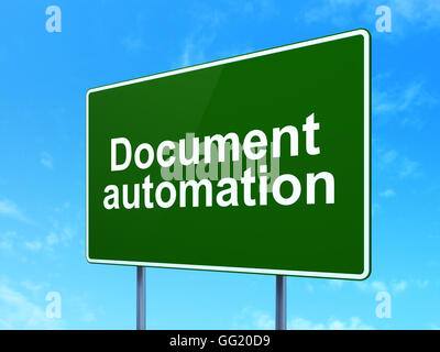 Concetto di finanza: Document Automation sul cartello stradale sullo sfondo Foto Stock