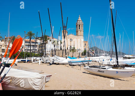 San Bartolomeo e Santa Tecla Chiesa, Sitges, Barcelona Foto Stock