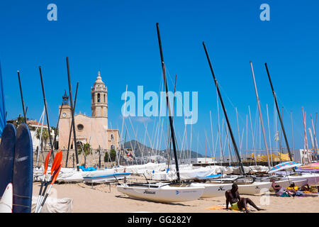 San Bartolomeo e Santa Tecla Chiesa, Sitges, Barcelona Foto Stock