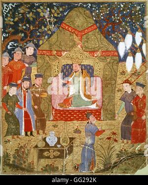 Rashid Al-Din (1247-1318) Gengis Khan se proclame empereur miniatura du Jami al-tawarikh (Histoire universelle) 14e siècle Paris, Bibliothèque Nationale Foto Stock