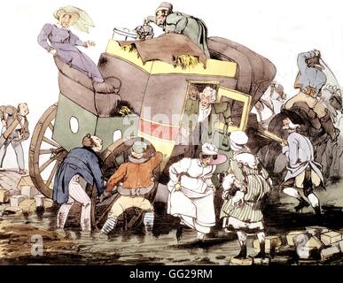 Le Prince. Gli svantaggi di stagecoach viaggiare: contributo dei passeggeri 1826, Francia Compiègne, Musée de la voiture Foto Stock