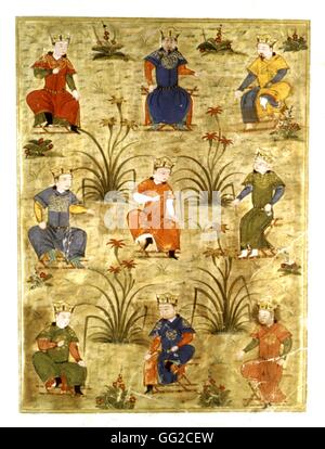 Il persiano manoscritto illustrato con 106 dipinti: 'Jami'al' Tawarikh da Rachid ad-Dîn (Storia dei Mongoli). I nove figli di Tolui Khan, Gengis Khan del quarto figlio. Scuola di persico del XIV secolo Foto Stock