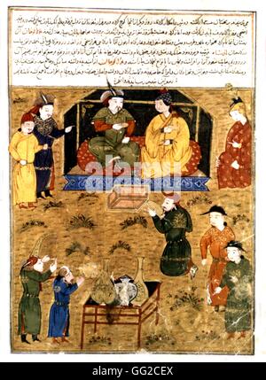 Il persiano manoscritto illustrato con 106 dipinti: 'Jami'al' Tawarikh da Rachid ad-Dîn (Storia dei Mongoli). Ân Houlagou-Kh, Gengis Khan's nipote. Scuola di persico del XIV secolo Foto Stock