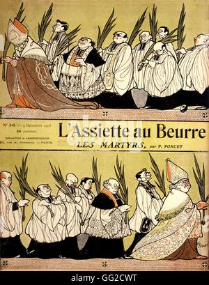 Francia disegno di Poncet in "L'assiette au beurre", rivista Dicembre 9, 1905. La caricatura circa la separazione della chiesa e dello stato. Foto Stock